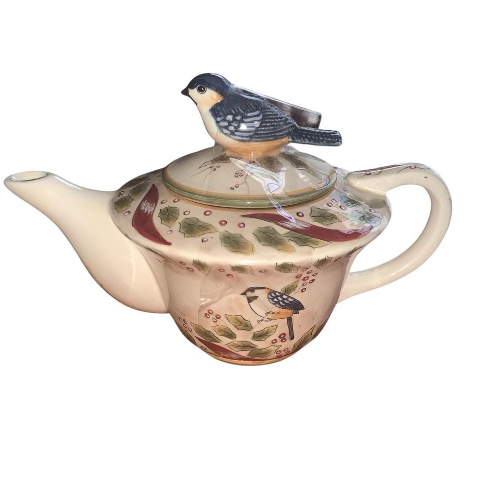 Chickadee Porcelain Tea Pot By Lilllian Rose VG Condition